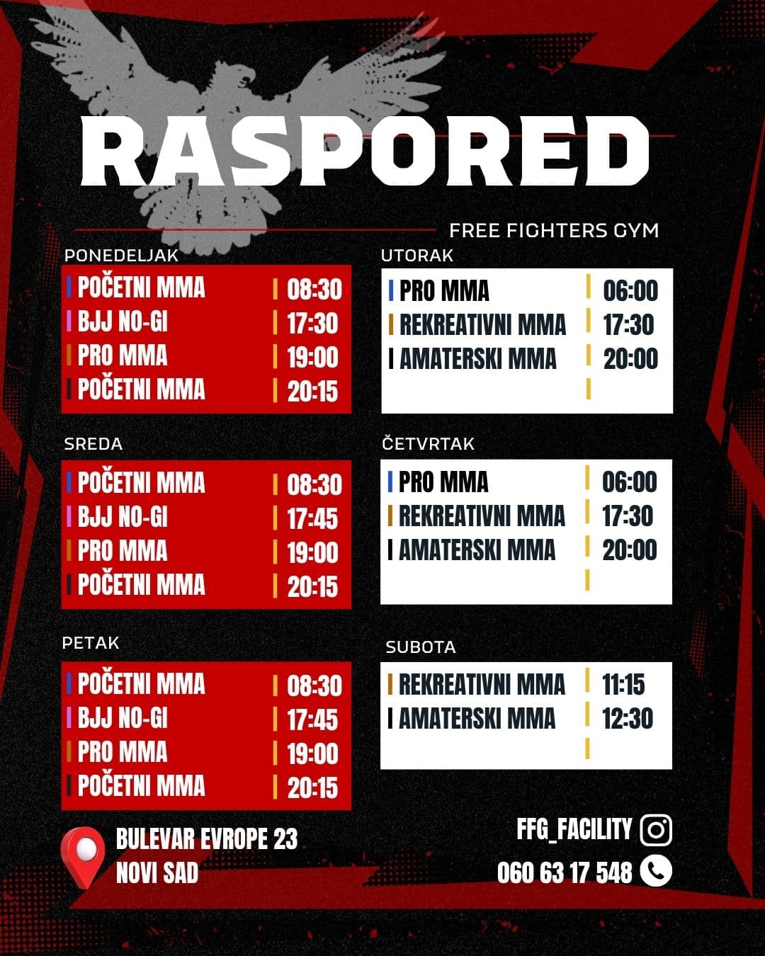 Raspored MMA treninga Novi Sad, Free Fighters Gym